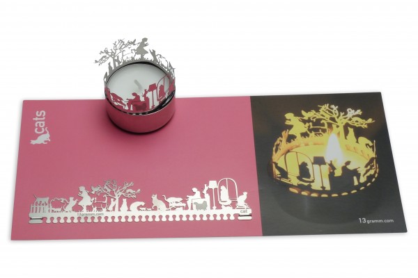 Katzen Windlicht Schattenspiel mit Grußkarte