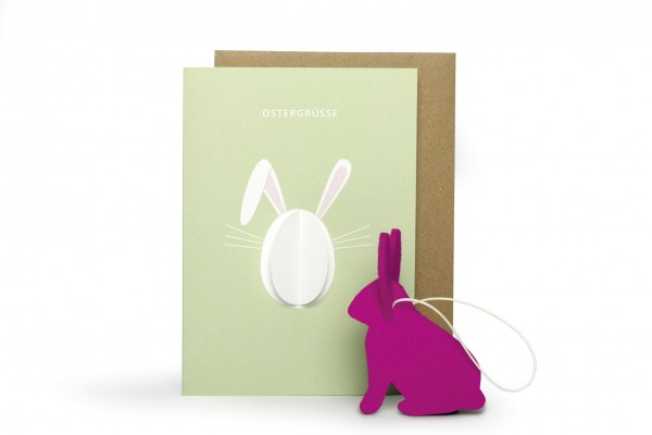 Ein Ostergruß: Karte + Wollfilzhase