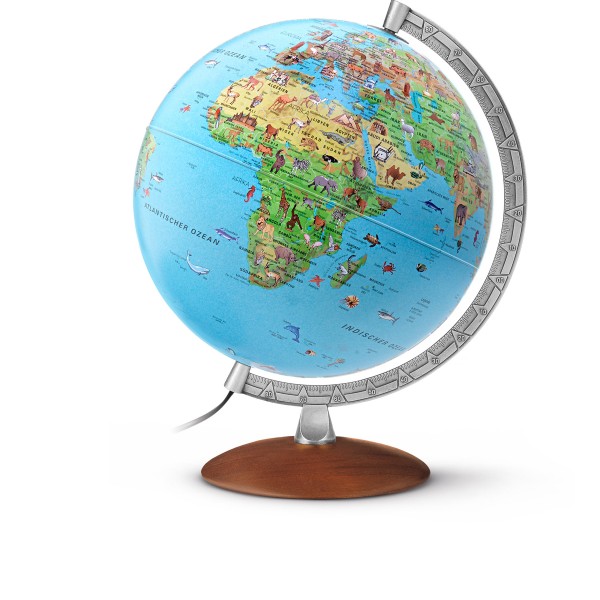 Kinderglobus beleuchtet mit Holzfuß
