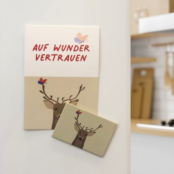 Auf Wunder vertrauen – Magnet mit Postkarte